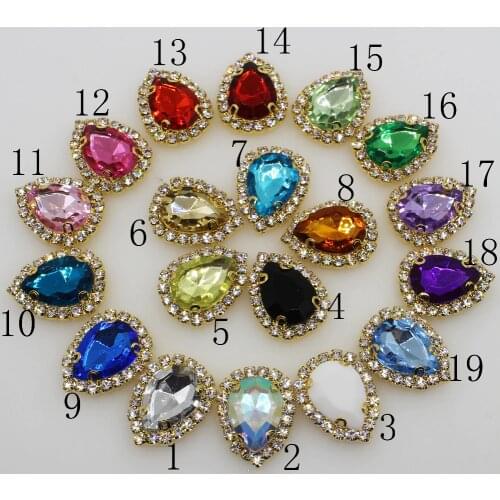 New 10pc 20*25mm Water Drop 4-Holes Golden Diamante Rhinestone Buttons Wedding Crafts Decorate DIY Sewing Clothing Accessories