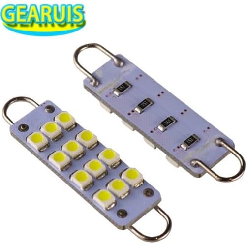 100pcs Rigid loop Festoon 44mm 12 SMD 3528 1210 LED 211-2 211 212 212-2 561 562 Interior Car Dome lamp Map Cargo light White 12V