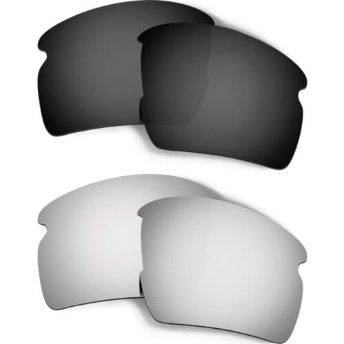 2 Pairs Lenses For Flak 2.0 XL Sunglasses Polarized Replacement Lenses Colors Black & Silver