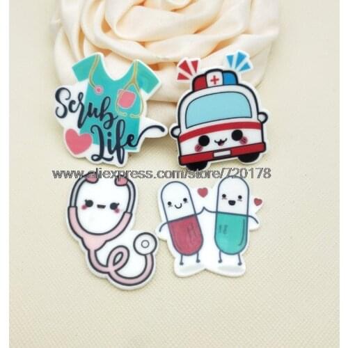 30pcs/50pcs Mixed cartoon Kawaii medical Pills and stethoscope flat back planar resin for DIY Craft Supplies STK79