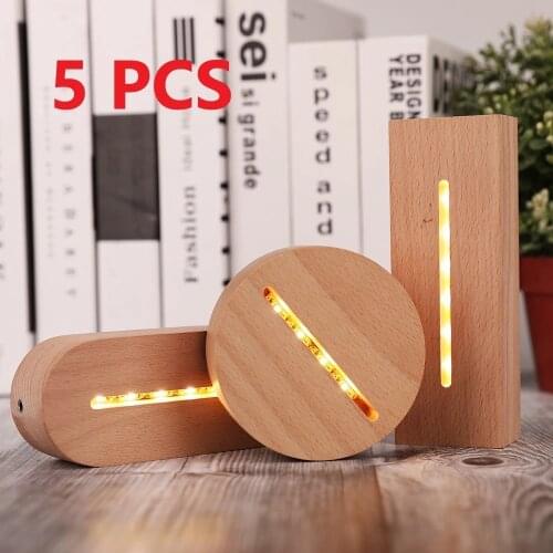 5Pcs 3D Wooden Lamp Base LED Table Night Light Base For Acrylic Warm White Lamp Holder Lighting Accessories Assembled Base Bulk