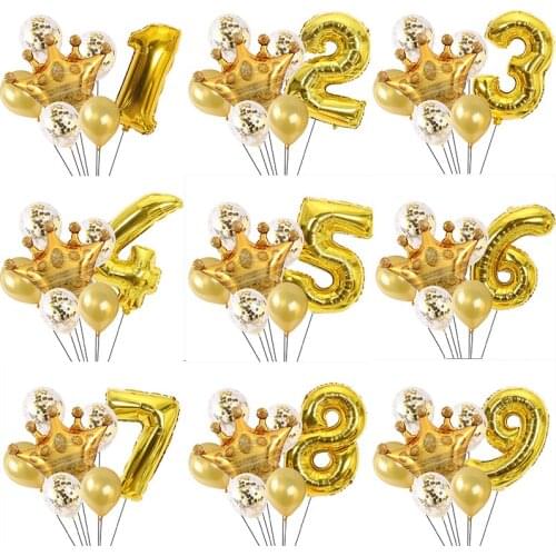 9Pcs Gold Digital Balloons Party Supplies Kit for Kids Birthday Wedding Celebration bridal shower school class party Decoration