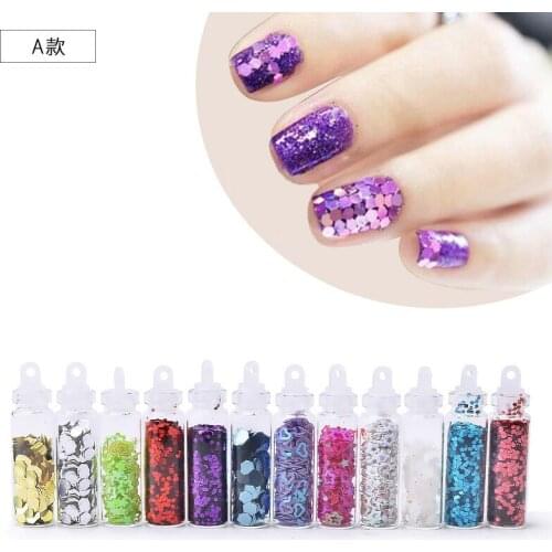 12 Bottle Nail Art Decoration Nail Sequins Glitter Thin Flakes Decorations Sets Sequins for Nails Art Flash Foils Charms Laser