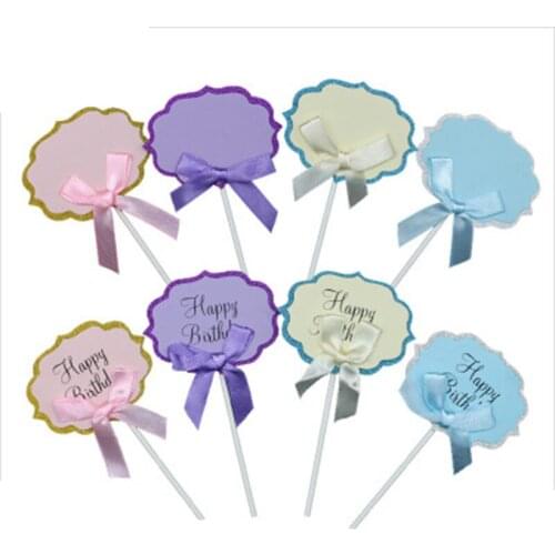 5pcs/lot Shining Happy Birthday Cake Topper for Cake Gold Glitter Cake Flag for Family Birthday Party Baking Decoration Supplies