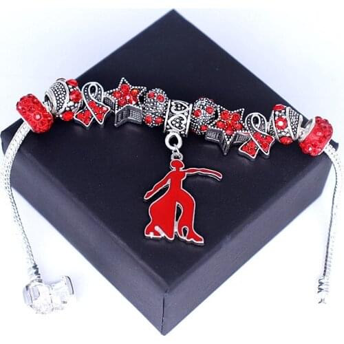 DOUBLE NOSE Greece Greek Sorority Fraternity Brotherhood DST Red Fortitude Bracelets Snake Chain Big Hole Beads Jewelry