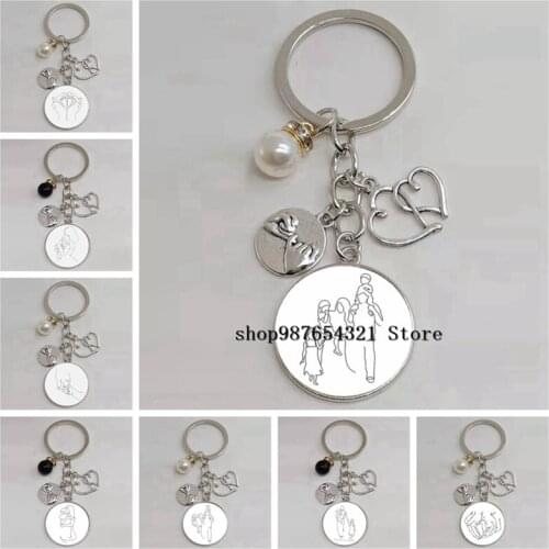 New family portrait mother father baby art hand line keychain parent-child love newborn mother hand line keychain jewelry gift