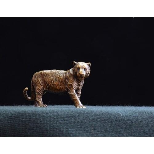 Bronze Zodiac Tiger Desk Ornament Bronze Tea Pet Solid Brass Tiger Animal Statue Fengshui Good Luck Collection
