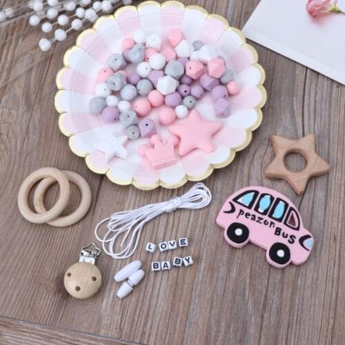 DIY Baby Teether Toy Nursing Necklace Silicone Bracelet Silicone Beads Teething Ring Wooden Pacifier Clip 'zt