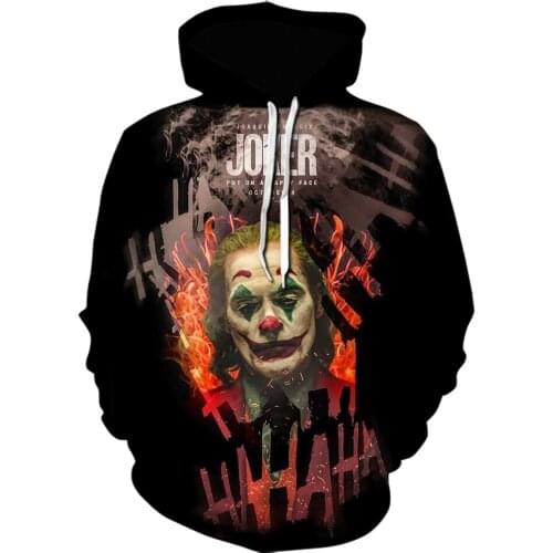 Hot selling men clothing Joker Sweatshirt 3D Print novelty clown hoodie Streetwear harajuku Hoodies Hipster cool Jacket coat 5xl