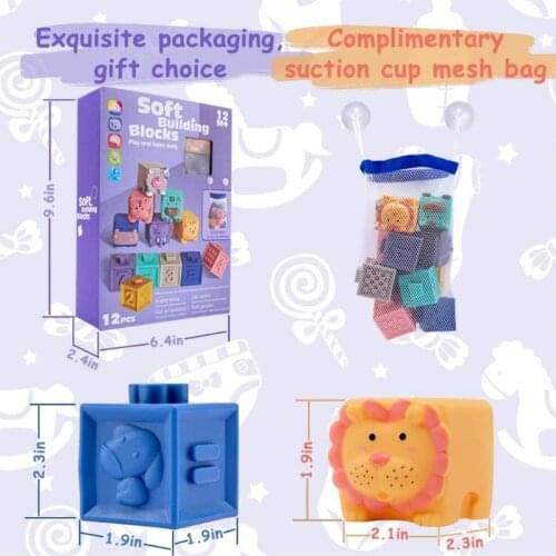 Bath Toy Scratch Learning Crawl Toy Blocks Developmental Squeeze Building Blocks Soft Stacking Bathing Toys for Baby