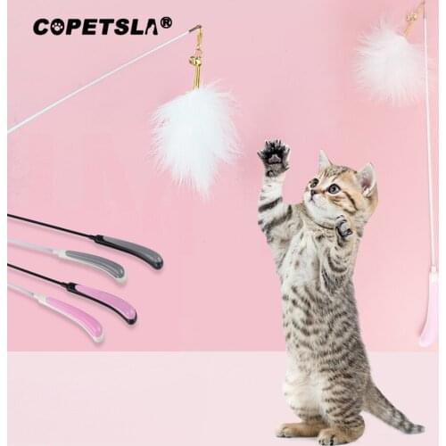 Interactive Cat Feather Toy Feather Teaser Stick Wand Pet Retractable Feather Bell Refill Replacement Catcher Product for Kitten