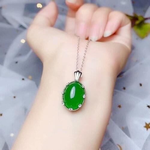 Classic clear green chalcedony gemstone pendant for necklace silver ornament big size natural gem birthday party gift
