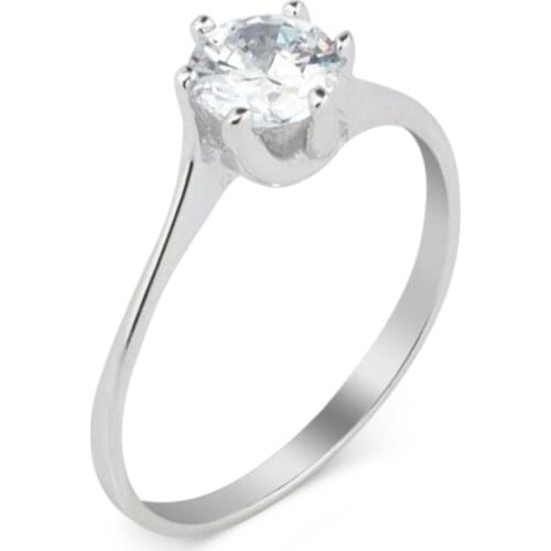 925 Sterling Silver Solitaire Ring with Zircon Stone Trendy Clear Crystal Elegant Rings Famale Wedding Jewelry Made in Turkey