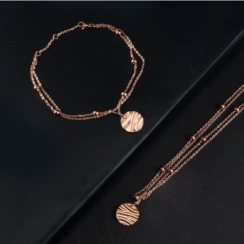 New Rose Gold Necklace and Bracelet For Women Minimalism Jewelry Set 316L Stainless Steel Pendant Choker Classic Fashion Gift