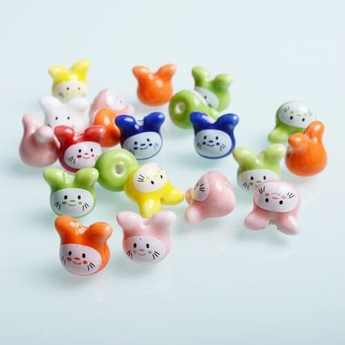 Colorful Ceramic Beads 10mm Rabbit Shape Porcelain Beads for Jewelry Making