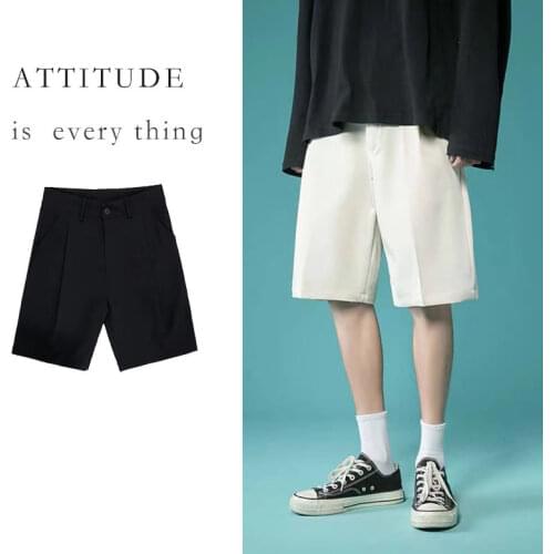 Summer Suit Shorts Mens Fashion Black Creamy-white Dress Shorts Men Korean Loose Straight Casual Shorts Mens Clothing M-2XL
