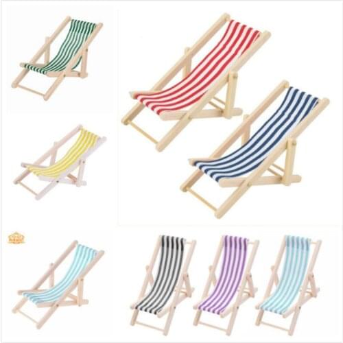 Mini Stripe Beach Lounge Chair 1:12 Doll House Simulation Model Play House Toy Mini Foldable Beach Chair Diy Decor Gril Toy