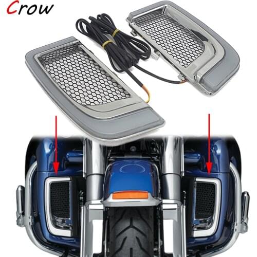 Motorcycle LED Turn Signal Light Fairing Lower Grills Black For Harley Touring Street Glide Road Glide Electra Glide FLHTK FLTRU