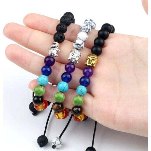 36 Styles Beaded Bracelet for Men 8mm Natural Lava Stone Buddha Head Bracelets Handmade Braided Bangles Women Jewelry Wholesale