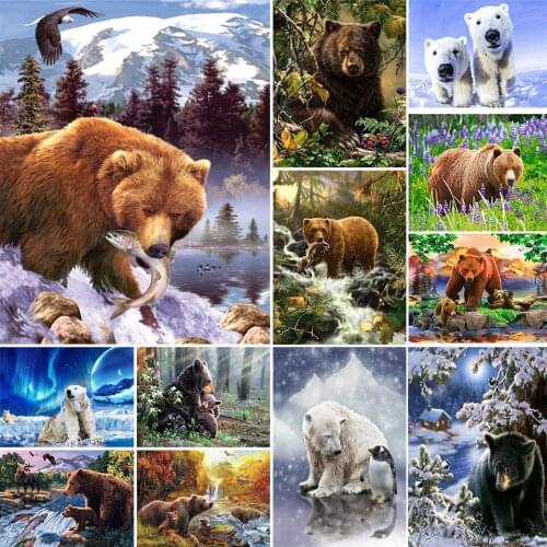 5D DIY Poured Glue Diamond Painting Kits Scalloped Edge Full Round With AB Drill Bear Animal Embroidery Mosaic Decoration Gift