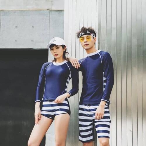 2019 New Rash Guards Men Women 2 Pieces Long Sleeve Shirt Shorts Couples Swimwear Surfing Bathing Suits Rashguard Wetsuits