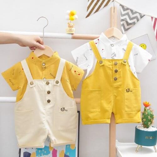 New Summer Children Cotton Baby Boy Girl Clothes happy smile Printed shirt Bib Shorts 2Pcs/sets Infant Kids Toddler Tracksuits