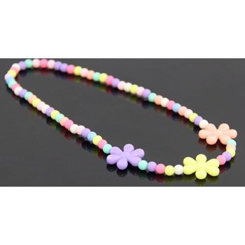 New Girls Cute Sweet Candy Color Pearl Necklace Flower Beads Choker Necklace For Kids Jewelry Wedding Party Gift