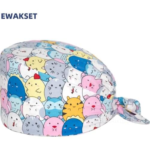 Wholesale srugical caps women and men Lab work cap Unisex scrubs hats anime printing pet shop hat Cappello per sala operatoria