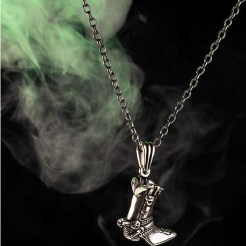 925 Sterling Silver Cowboy Boot Necklace Western Pendant Necklace Rodeo Necklace Mens Necklace Silver Chain Necklace