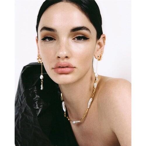 Timeless Wonder Brass Chained Baroque Pearl Linked Necklace Women Jewelry Punk Gothic Designer Trendy Top Rare Ins Fashion 4347