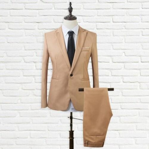 Men Suit Set Lapel Formal Stylish One Button Pockets Blazer for Wedding chemise homme рубашка мужская