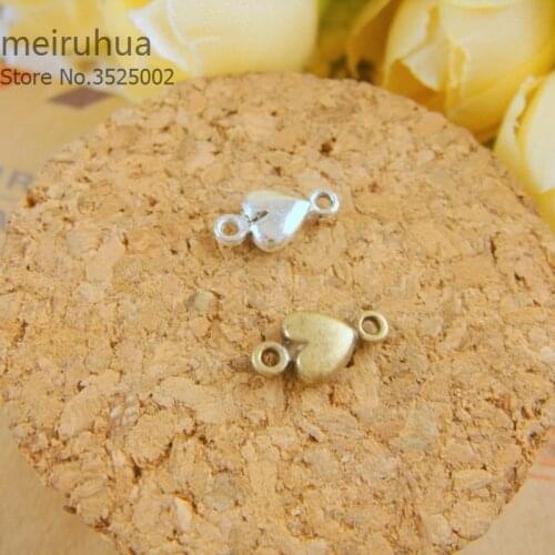 100 pieces / lot 5.5*10mm Alloy Findings charm pendants Antiqued style connect Heart-shaped double hanging