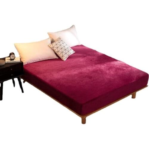 Fitted Sheet for Winter Wine Color Warmer Soft Flannel Bed Sheet with Elastic Queen King Single Size Coral Fleece Bed Sheet