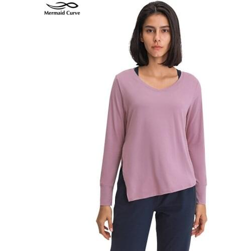Mermaid Curve Autumn Spring In Action Long Sleeve Yoga Shirts V-neck Simple Style Pilates Womens T-shirts Yoga Loose Cothing