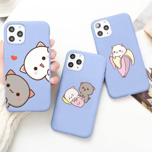 Couple Lovely Gray Cat Phone Case for iPhone 12 mini 11 Pro Max X XR XS 8 7 6s Plus Candy purple Silicone cover