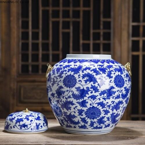Blue and White Porcelain Jar Ceramic Storage Jar with Lid Tea Caddy Living Room Vase Decoration Home Decoration Accessories