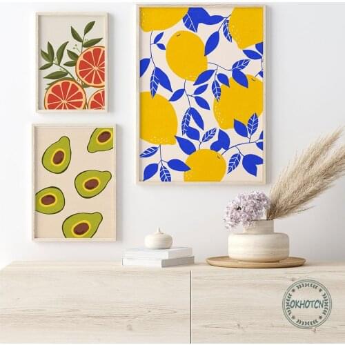 Nordic Lemon Avocado Orange Posters and Prints Cartoon Pictures for Kitchen Dining Room Decor Wall Art Canvas Painting