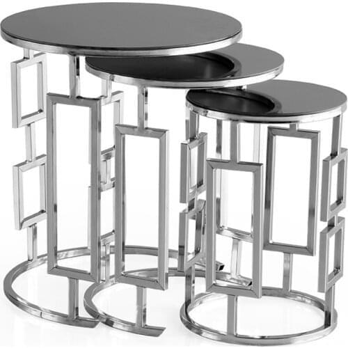 Modern Dalian Triple Zigon coffee table Gold Plated Black Glass coffee tables table basse furniture living room table