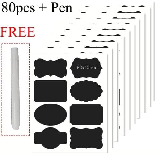 80pcs/Set Erasable Blackboard Sticker Craft Kitchen Jars Organizer Labels Chalkboard Chalk PVC Board Sticker Black Board 4X6cm