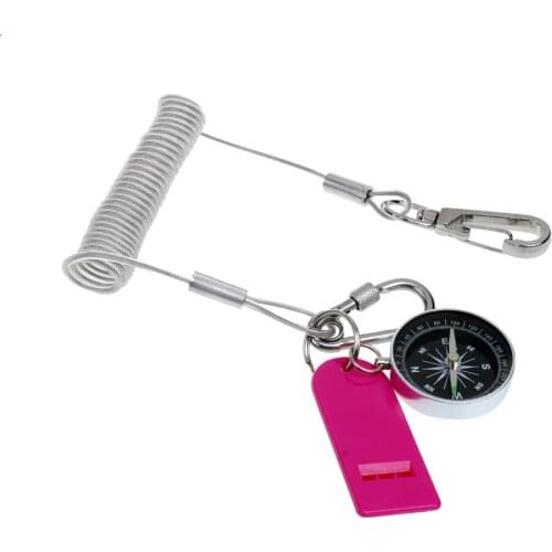Stretchy Coil Safety Lanyard Compass Whistle For Climbing Sailing Camping
