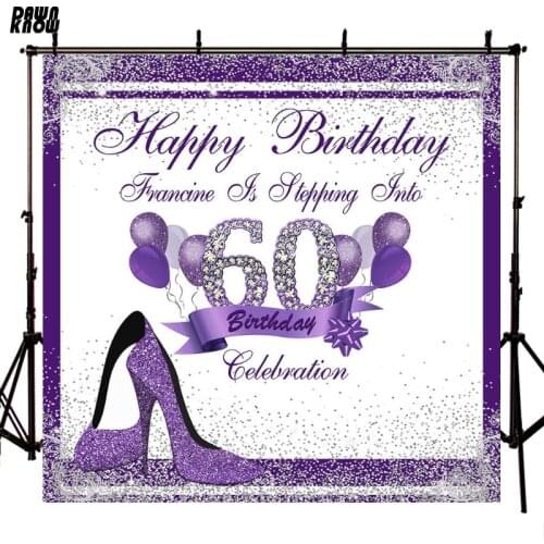 DAWNKNOW Sparkle Purple Photography Background Photocall Celebrate 60 Adult Birthday Party Photo Shoot Backdrops lv2732