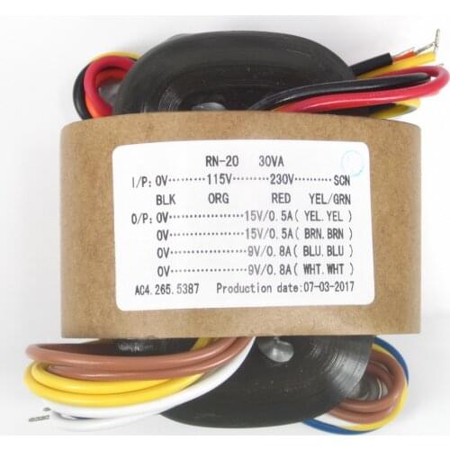 Transformador de corrente R type power transformer 30W 15V × 2 + 9V × 2 R cattle audio transformer copper wire 115-230V