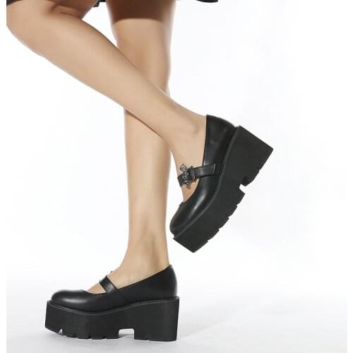Spring Autumn Chunky Heel Vintage Lolita Shoes Women Platform Shoes Mary Jane Buckle Strap School Shoes For Girls Blackvh6