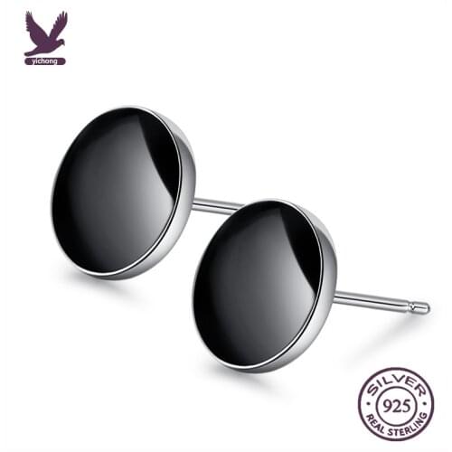 Korean Punk серьга Exquisite Black Resin Stud Earrings For Women Silver Earring Men Earings Jewelry Brincos Oorbellen Gift イヤリング