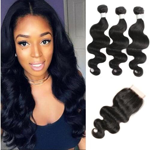 Wigenius Brazilian Hair Body Wave 3 Bundles With Closure Human Hair Bundles With Closure Lace Closure Remy Human Hair Extension