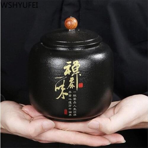 WSHYUFEI black pottery tea can Chinese Porcelain Ceramic Jar Portable Sealed Jar Storage Tea Boxes Candy Spice storage tank
