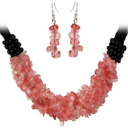 YACQ Watermelon Quartz Charm Choker Collar Necklace 7 Layer 925 Sterling Silver Dangle Earrings Set gift For Women Teen Girl Mom