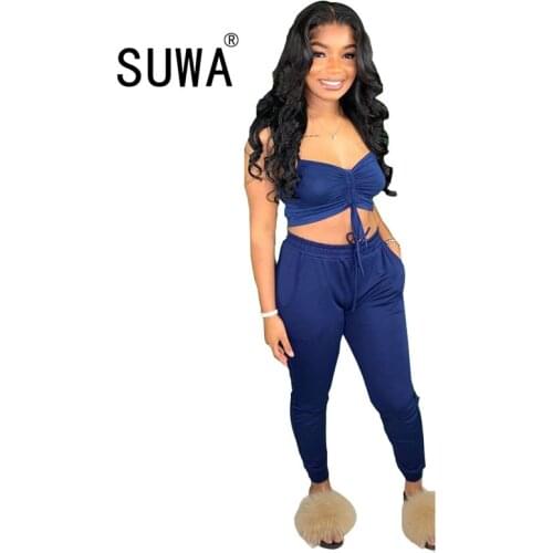 Evening party club women two piece summer matching sets vest crop top + high waist sweatpants stacked legging sexy outfits