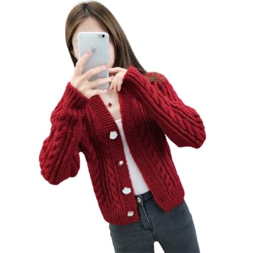 Womens New Knitted Solid Color Sweater Cardiga Ladies Jacket 2021 Autumn Winter Button Fashion College Style V-neck Tops Trend