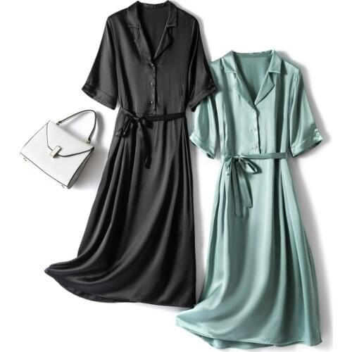 High Quality Summer Dresses for Women Party 2021 100% Silk Long Dress Female Black Elegant Ladies Dresses Robe Femme Pph5049